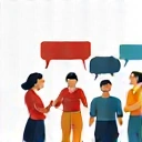 Icon representing a group of people discussing with speech bubbles